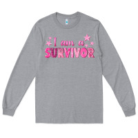 Heather Grey I Am a Survivor Breast Cancer Long Sleeve Tee - texasbilliewilder