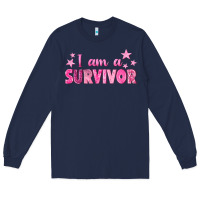 Navy I Am a Survivor Breast Cancer Long Sleeve Tee - texasbilliewilder