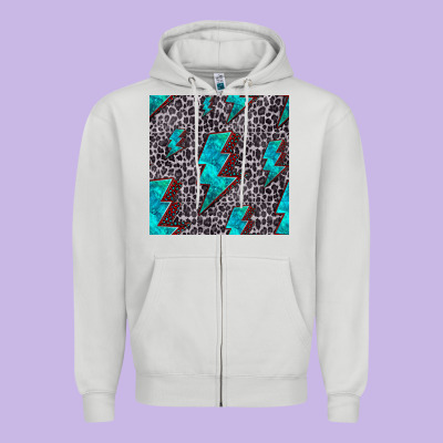 Turquoise Lightning Bolt Seamless Pattern Zipper Hoodie Designed By Hra Design Shop