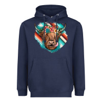 Navy highland cow serape Heavyweight Hoodie - JahusDesignShop