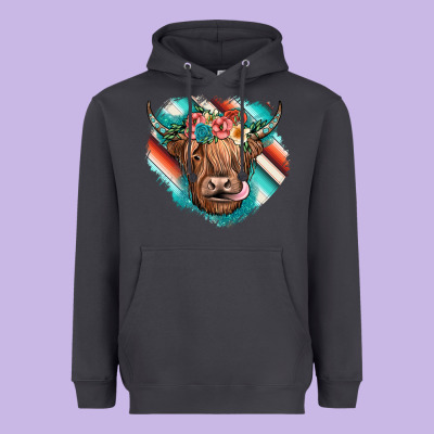 Highland Cow Serape Heavyweight Hoodie Designed By Jahusdesignshop