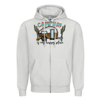 Dove Grey camping is my happy place Zipper Hoodie - CowhideDigitalArt