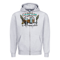 Heather Grey camping is my happy place Zipper Hoodie - CowhideDigitalArt