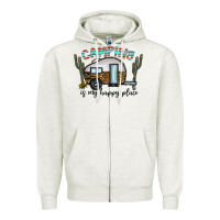 Oatmeal Heather camping is my happy place Zipper Hoodie - CowhideDigitalArt