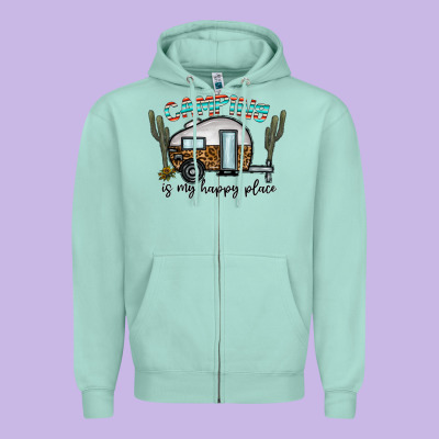Camping Is My Happy Place Zipper Hoodie Designed By Cowhidedigitalart