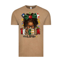 Teacher Life Afro Locs Messy Bun Vintage Tee | Teevron