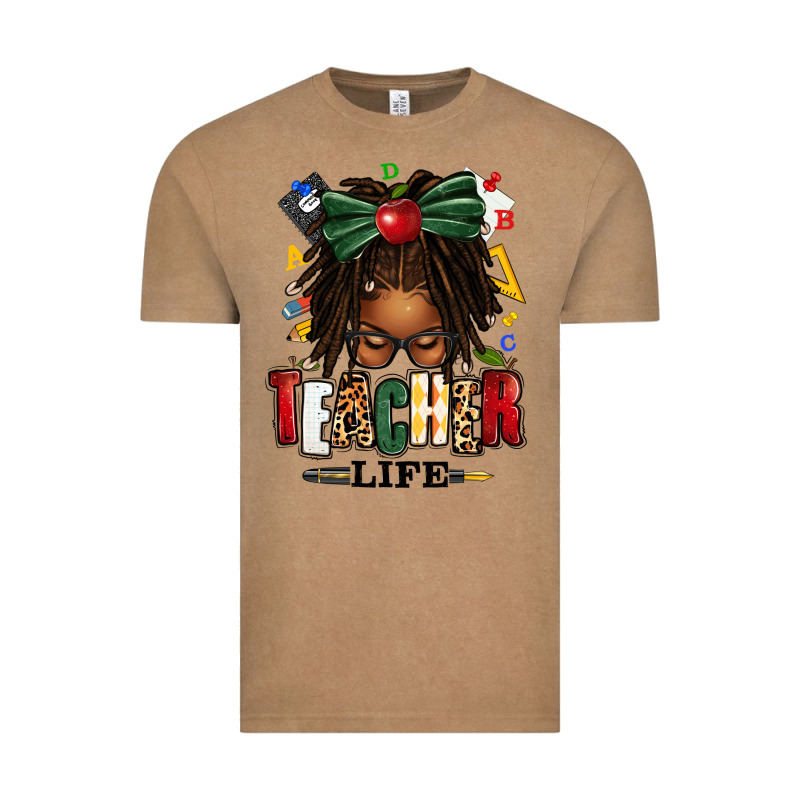 Teacher Life Afro Locs Messy Bun Vintage Tee by texasbilliewilder | Teevron