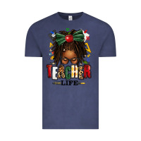 Vintage Denim teacher life afro locs messy bun Vintage Tee - texasbilliewilder