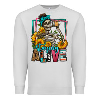 Dove Grey staying alive coffee drinking skeleton Premium Sweatshirt - Jasminsmagicworld