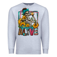 Heather Grey staying alive coffee drinking skeleton Premium Sweatshirt - Jasminsmagicworld