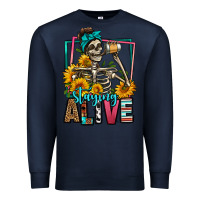 Navy staying alive coffee drinking skeleton Premium Sweatshirt - Jasminsmagicworld