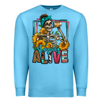 Ocean Blue staying alive coffee drinking skeleton Premium Sweatshirt - Jasminsmagicworld