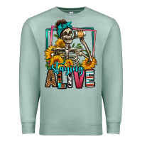 Seafoam staying alive coffee drinking skeleton Premium Sweatshirt - Jasminsmagicworld