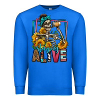 True Royal staying alive coffee drinking skeleton Premium Sweatshirt - Jasminsmagicworld