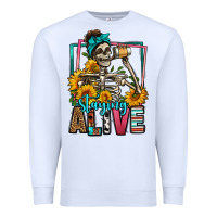 White staying alive coffee drinking skeleton Premium Sweatshirt - Jasminsmagicworld