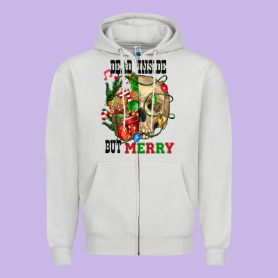 Dead İnside But Merry Human Skull Zipper Hoodie Designed By Fadigitalartstudio