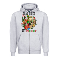 Heather Grey Dead İnside But Merry Human Skull Zipper Hoodie - FaDigitalArtStudio