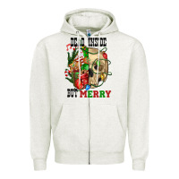 Oatmeal Heather Dead İnside But Merry Human Skull Zipper Hoodie - FaDigitalArtStudio