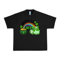 Black Happy Go Lucky Rainbow Shamrocks And Pot Of Gold Urban Heavy Tee - RanaPortraitStore