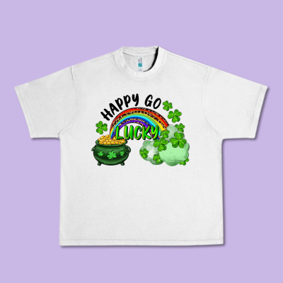 Urban Heavy Tee Happy Go Lucky Rainbow Shamrocks And Pot Of Gold