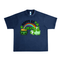 Navy Happy Go Lucky Rainbow Shamrocks And Pot Of Gold Urban Heavy Tee - RanaPortraitStore