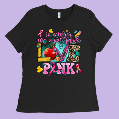 In October We Wear Pink Love Pink Ladies Tee Designed By Adodesignshop