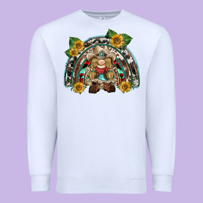 Western Gnome Sunflowers Rainbow Premium Sweatshirt Designed By Barkaloodesign
