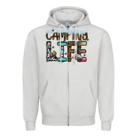 Dove Grey camping life Zipper Hoodie - CowhideDigitalArt