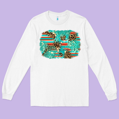 Leopard Turquoise Glitter Background Long Sleeve Tee Designed By Adodesignshop
