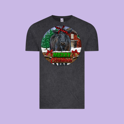 Vintage Tee Black Angus Cattle Merry Christmas