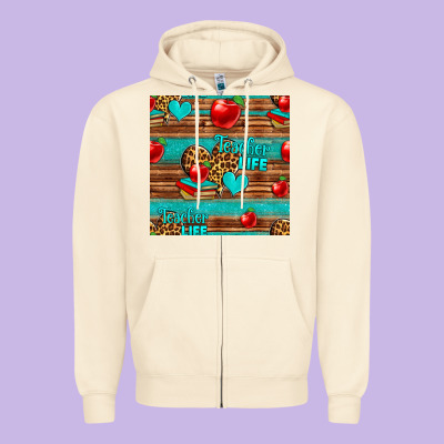 Teacher Life Seamless Pattern Zipper Hoodie Designed By Hra Design Shop