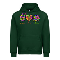 Forest Green Peace Love Autism Urban Hoodie - BundleAndBundleShop