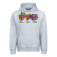 Heather Grey Peace Love Autism Urban Hoodie - BundleAndBundleShop