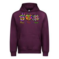 Mauve Wine Peace Love Autism Urban Hoodie - BundleAndBundleShop