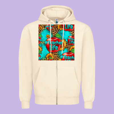Teacher Apple Seamless Pattern Zipper Hoodie Designed By Hra Design Shop