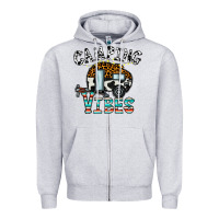 Heather Grey camping vibes Zipper Hoodie - CowhideDigitalArt