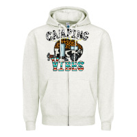 Oatmeal Heather camping vibes Zipper Hoodie - CowhideDigitalArt