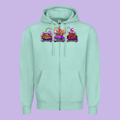 Mardi Gras Farm Trucks Zipper Hoodie Designed By Fadigitalartstudio