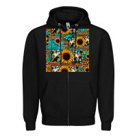 Black sunflower cowhide mom seamless pattern Zipper Hoodie - HRA Design Shop