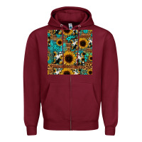 Burgundy sunflower cowhide mom seamless pattern Zipper Hoodie - HRA Design Shop