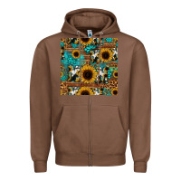 Chestnut sunflower cowhide mom seamless pattern Zipper Hoodie - HRA Design Shop