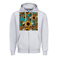 Heather Grey sunflower cowhide mom seamless pattern Zipper Hoodie - HRA Design Shop
