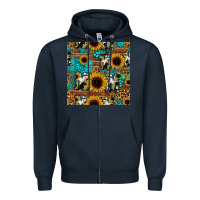 Navy sunflower cowhide mom seamless pattern Zipper Hoodie - HRA Design Shop