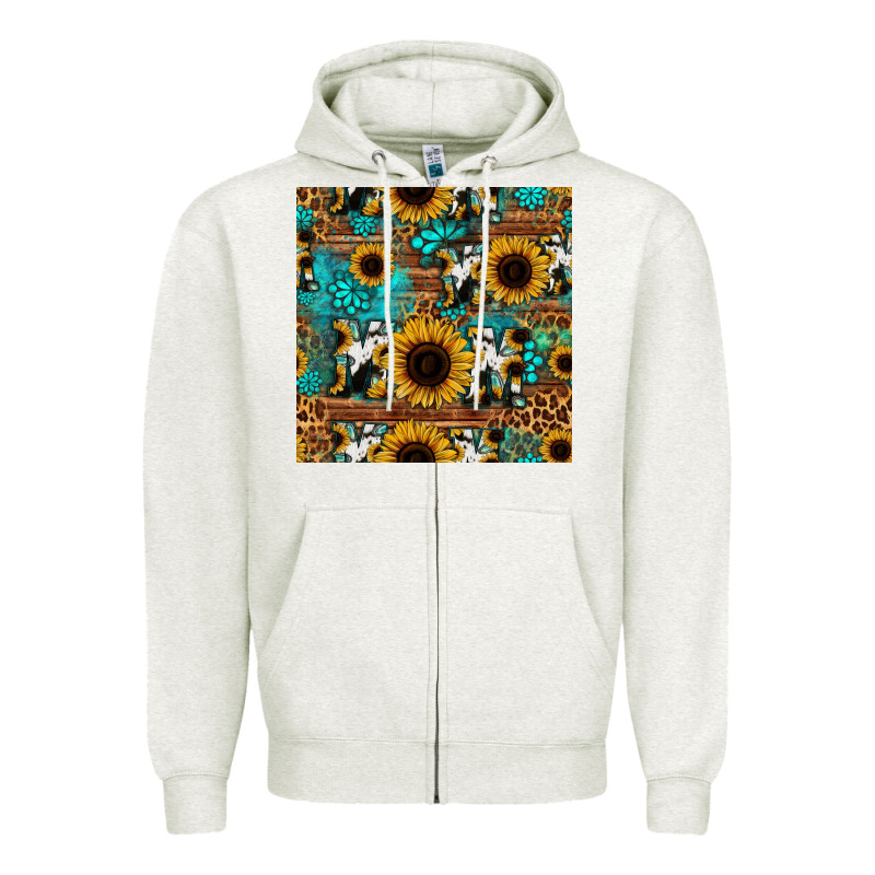 Sunflower Cowhide Mom Seamless Pattern Zipper Hoodie by HRA Design Shop | Teevron