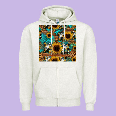 Sunflower Cowhide Mom Seamless Pattern Zipper Hoodie Designed By Hra Design Shop