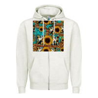 Oatmeal Heather sunflower cowhide mom seamless pattern Zipper Hoodie - HRA Design Shop