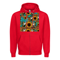 Red sunflower cowhide mom seamless pattern Zipper Hoodie - HRA Design Shop