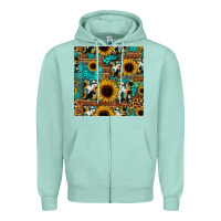 Seafoam sunflower cowhide mom seamless pattern Zipper Hoodie - HRA Design Shop