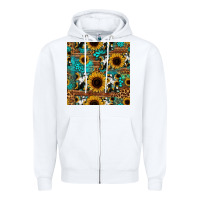 White sunflower cowhide mom seamless pattern Zipper Hoodie - HRA Design Shop