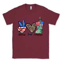 Burgundy Peace love america 4th of july Classic Tee - CowGirlArtShop
